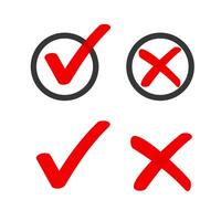 Yes no check box list marker ticks icons circle doodle red, x close handdrawn cross, ok poll vote checkmark, right wrong drawing, approved and declined decision form accept or deny element sign vector