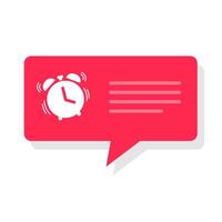 Alarm clock reminder message notice bubble to wake up , watch timer notification flat style icon, text cat alert red color vector