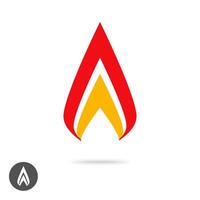 Logo flame fire geometric or spear sharp logotype icon flat cartoon, energy ignite blaze abstract symmetric symbol sign isolated, black and white shape silhouette vector