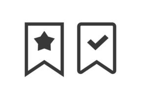Bookmark icon line outline art label element design isolated symbol, book mark starred and checked ui tag pictogram black and white vector