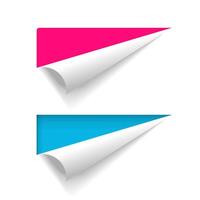 Corner peel paper banner, curled fold page sheet, folded sticker twisted up empty blank for copy space text for advertising and promotional message isolated blue red color vector