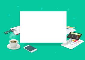 Blank sheet on working table desk for copy space text notice or desktop announcement message empty list page flat cartoon isometric illustration, workplace or office mockup frame vector