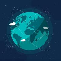 Global communication future technology business around the planet earth from space orbits concept, earth world internet social worldwide network flat cartoon illustration modern design vector