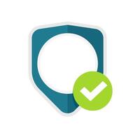 Privacy secure shield icon or insurance protection logo sign idea with blank empty copy space and check mark flat cartoon illustration, concept of guard guarantee or security defence symbol vector