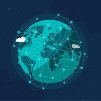 Global communication future technology business around the planet world from space concept or earth internet social worldwide network flat cartoon illustration modern design vector