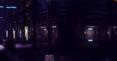 Urban nightscape with neon lights and shadows in a futuristic setting video