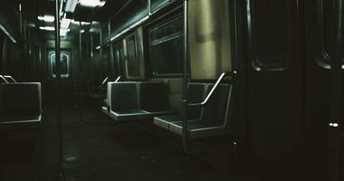 Empty subway train interior during quiet nighttime hours in urban setting video