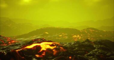 Lava flows illuminate alien landscape during glowing twilight hours video