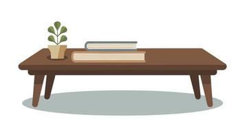 a table with books and a plant on it illustration on white background vector