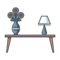 a table with a lamp and flowers on it vector