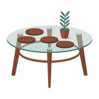 a glass coffee table with four coasters on it vector