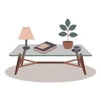 a coffee table with a lamp and books vector