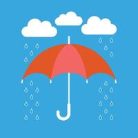 an umbrella with rain and clouds vector