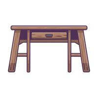 wooden desk with drawer on white background vector