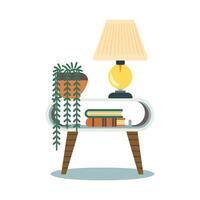 a lamp and books on a table vector