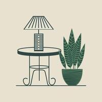 Round side table with hanging plant illustration isometric on white background vector