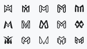 Collection of modern minimalist initial letter M logos on solid white background vector