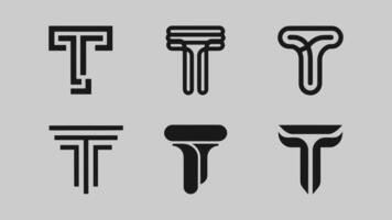 a set of six different types of letter T logos vector