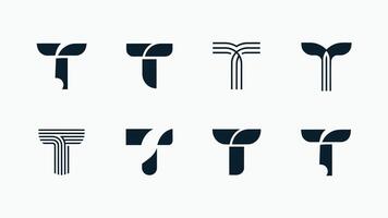 a set of eight different types of letter T icon vector