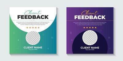 Client feedback review or Client testimonials social media post or web banner ad template. Customer service feedback review social media post or web banner ad templates. vector