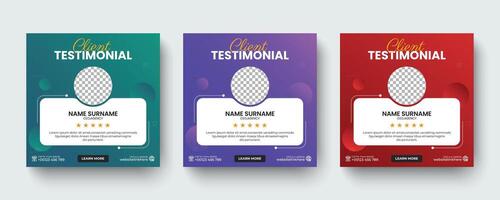 Customer feedback review or Client testimonials social media post or web banner ad design template. Customer service feedback review social media post or web banner ad templates. vector