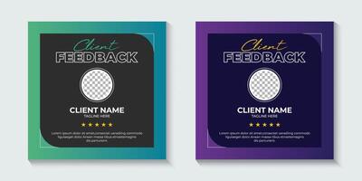 Client service feedback review or Client testimonials social media post or web banner ad template. Customer service feedback review social media post or web banner ad template. vector