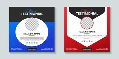 Modern and Creative Client or customer testimonial social media post or web banner ad template. Customer service feedback review social media post or web banner ad templates. vector