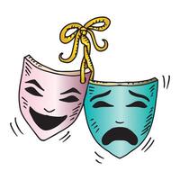Illustration of theater masks with different emotions on a white background. Hand drawn doodle style. vector