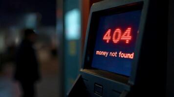 Glitching ATM screen with error 404 Money Not Found photo