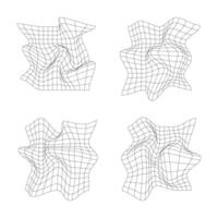 Retro futuristic grid wireframes, cyberpunk net space. Isolated set. vector