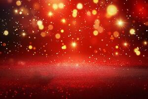 Christmas lights in bokeh. Outside in December. Red and fire orange bokeh on a black background, bokeh abstract background, halloween orange bokeh background. photo