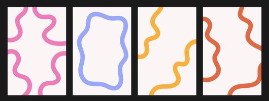 Abstract playful minimalistic background with wavy line. Frame border with organic curvy curly stripe. Wave line art vector