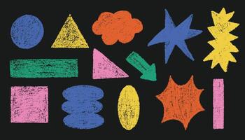 Set of chalk geometric basic shapes. Hand drawn pencil texture figure. Elements of the sketch in the hand drawn style. vector