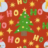 Winter holidays seamless pattern. Bright Christmas pattern with tree, snowman. isolated illustration endless background, wrapping paper, textile vector