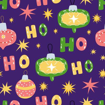 Christmas pattern with tree toys. Hand drawn cartoon flat background for winter decor, textile, wrapping paper