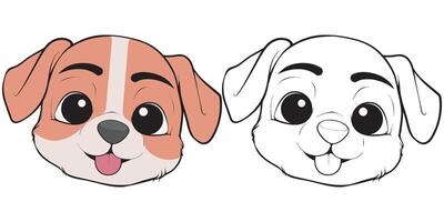 Set Head Dog Character Illustration, Coloring Book Page with Dog, Isolated Head Dog with white Background. vector