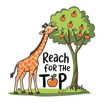 Reach for the Top T Shirt Design Giraffe Eating Apple from Tree