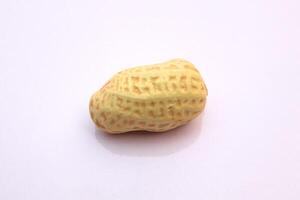 One Peanut Whole and Shelled, Isolated on White Background, Close-Up photo