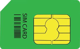 A green sim card with a yellow barcode vector