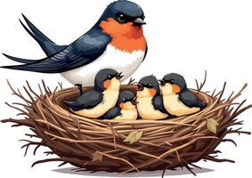 A bird and her babies in a nest vector