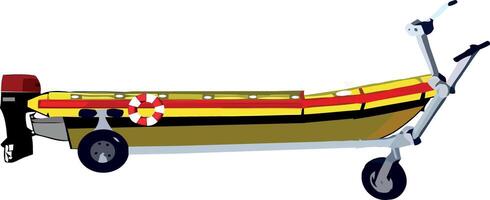 A yellow and red boat with a red and yellow flag vector