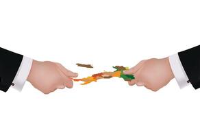 Two businessmen dividing a colorful map representing market share vector