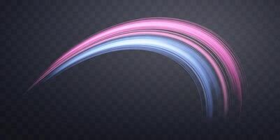 Glowing pink and blue lines. Dynamic realistic energy speed wave. Abstract curve twirl light effect vector