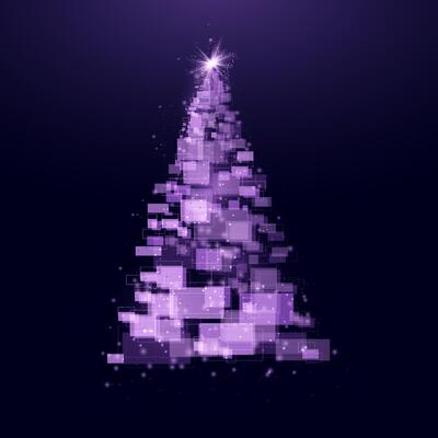 Christmas tree made of geometric shapes, lights and sparkles, cyber Christmas