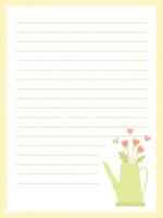 a page for notes with a cute watering can with spring flowers and hearts vector