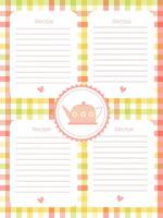 recipe notebook page template with a cute pink kettle on a checkered background vector