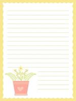 cute spring notebook page template with a pot of flowers vector