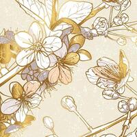 Elegant and luxurious design with spring flower for invitations or social media posts. Hand drawn graphic design with cherry blossoms for prints or online vector