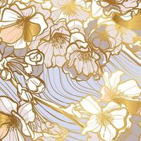 Hand drawn cherry blossoms on light blue background. Elegant and luxurious line art design for invitations or social media posts. Hand drawn graphic assets for prints or online vector