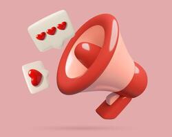 3d announcement icon with a red loudspeaker speech bubbles and hearts vector